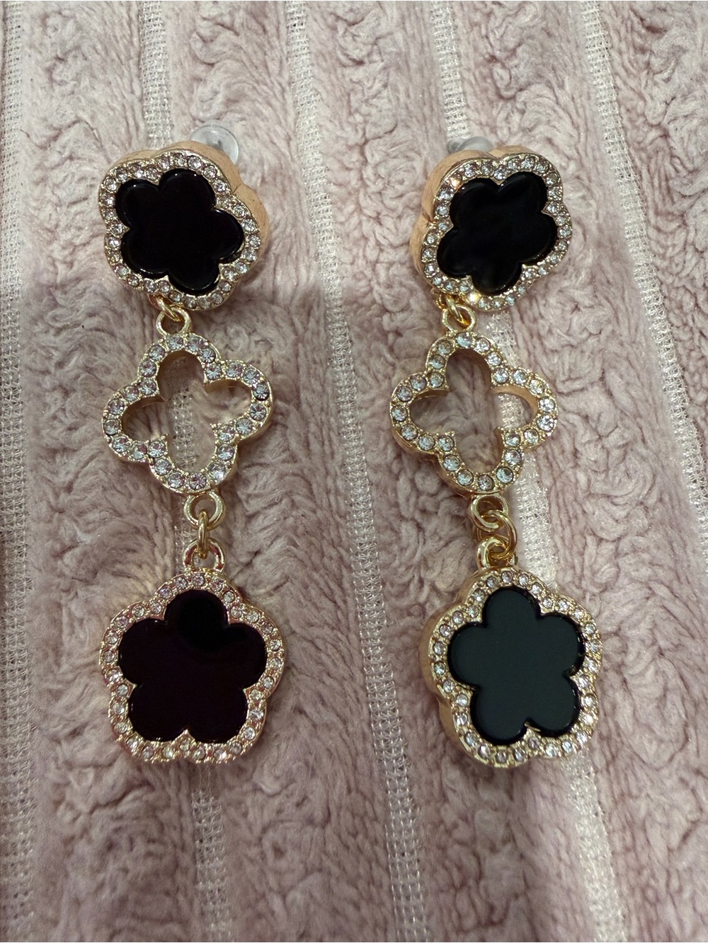 Kohl's Gold-Tone Black Triple Clover Drop Earrings